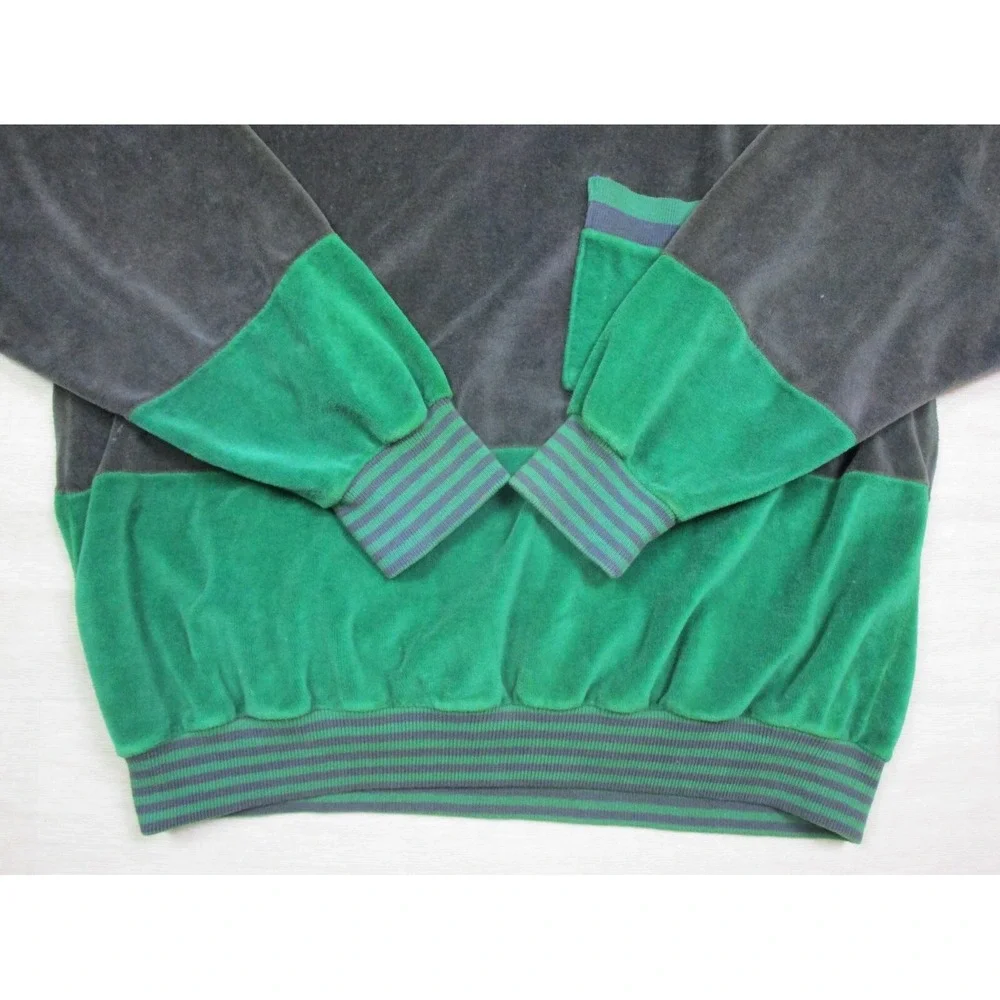 VTG VELOUR LONG SLEEVE POCKET SWEATER Green‎ Color-Block MEN'S (M) Grunge Rock